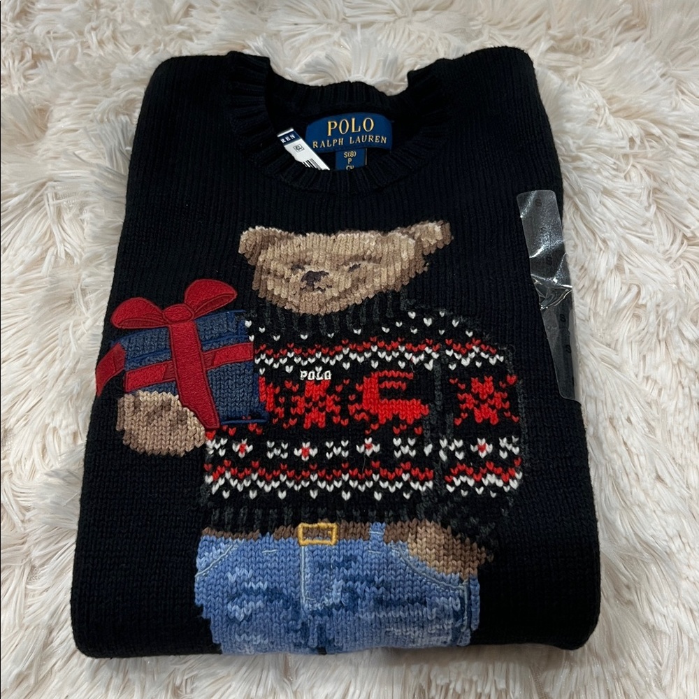 🎉Host Pick 2x🎉Polo Ralph Lauren Boys Black Polo Bear Sweater - Size S (8) - Picture 5 of 12